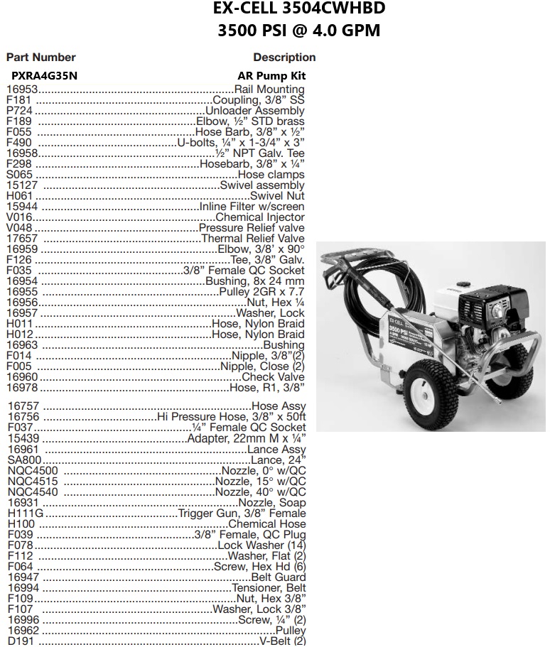 DEVILBISS model 3504CWHBD power washer parts